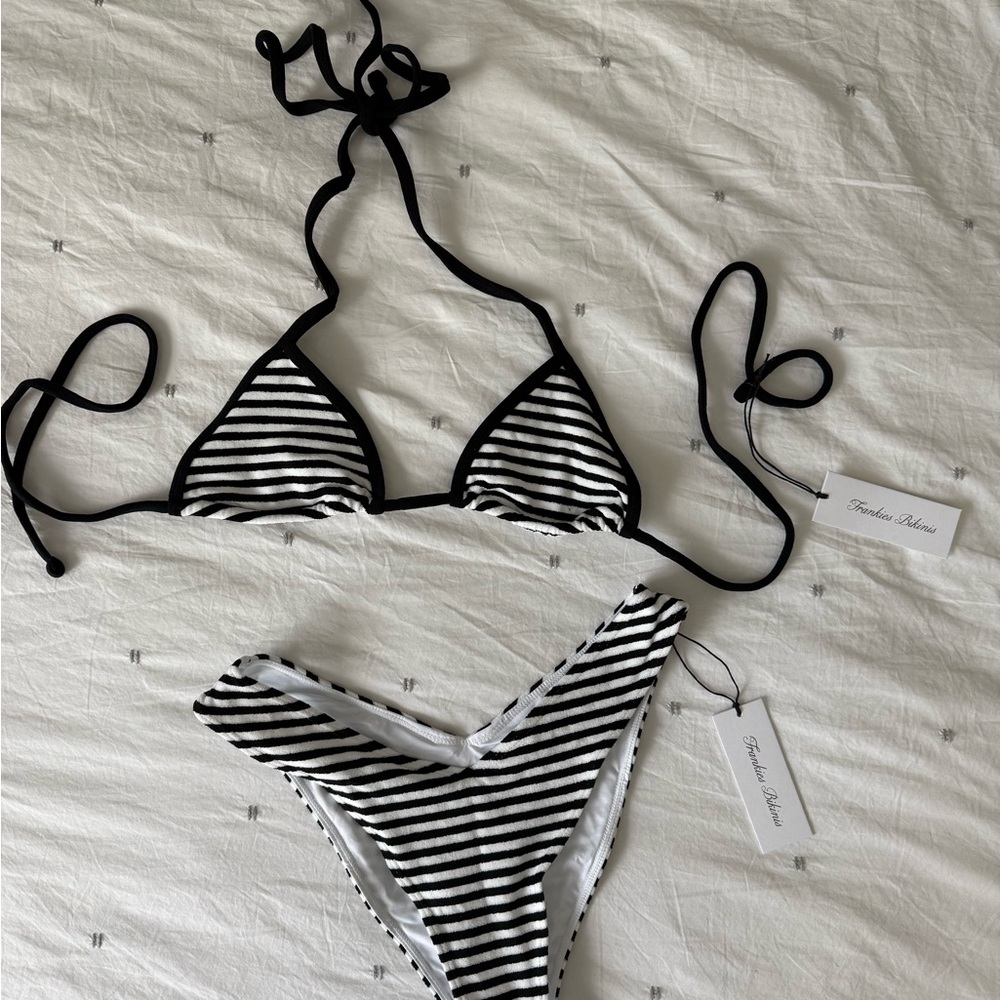 Frankie's Bikinis Black and White Striped Bikini